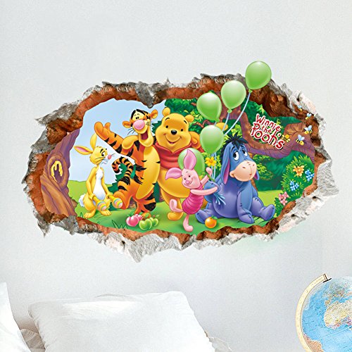 Oulique ® 3D Aufkleber Winnie the Pooh im Wanddurchbruch Loch für das Kinderzimmer - 4