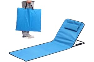 MEISHANG Leżak plażowy, składany, lekki, mata plażowa z regulowanym oparciem, przenośna leżanka plażowa, mata przeciwsłoneczna, składana, z torbą do przenoszenia i praktycznym schowkiem, na plażę, basen, do