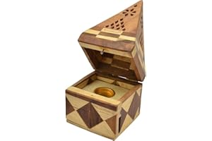 Rushant Handgefertigter Pyramide Räucherkegel-Halter aus Holz mit Ablagefach, konisches Tempeldesign, Aromatherapie, Meditation, Yoga & Raumduft (15,5 x 7 x 7 cm)