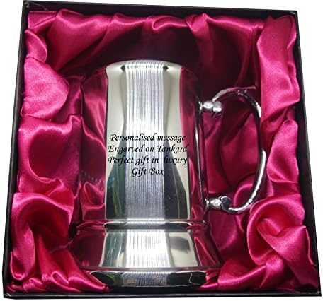 Personalised, engraved stainless steel tankard in Gift Box with red liner