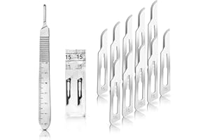 ‎MAY Set - 10 Stück Skalpellklingen Figur 15 aus Karbonstahl - Ersatzklingen einzeln steril verpackt + 1 x May - Skalpell-Halter mit 13 cm langem Griff inkl. Meßskala in cm - Edelstahl