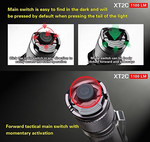 Bundle: KLARUS XT2 C Cree xp-l Hi V3 LED 1100 Lumen Taschenlampe mit 18650 2600 mAh wiederaufladbarer Li-Ion-Akku + thenines USB-Light - 4
