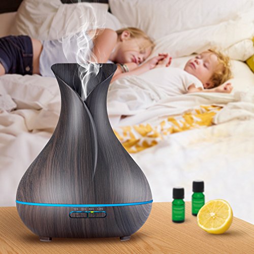 Aroma ätherisches öl diffusor,OliveTech 400ml Ultraschall kühl Nebelbefeuchter mit LED Leuchten Farben wechseln für Zuhause, Yoga, Büro, Spa, Schlafzimmer, Babyzimmer-Holzmaserung - 4