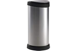Curver Kosz na śmieci Touch, 40 l - Kosz na śmieci o wyglądzie metalu - do kuchni, biura, łazienki - wygodny otwór ręką lub łokciem - 34,9 x 28,2 x 68 cm - Szary