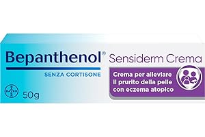 Bepanthenol Sensiderm Crema Idratante Corpo Viso e Mani, Crema Dermatite Atopica, Eczema e Prurito della Pelle, Crema Viso Pelle Secca e Sensibile, Lenitiva per Adulti e Bambini, Senza Cortisone, 50g