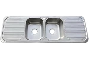GRAND TAPS Stainless Steel Inset Kitchen Sink 2.0 Bowl with Double Drainer & Waste Kit (F01 mr) Brushed