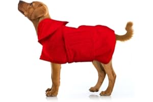 WE ART LEAVES Dog Towel 400 GSM Large Size - Red Microfiber Dog Drying Coat-Double Layered Dog Towels for Drying Dogs-Fast Drying Dog Bathrobe -Super Absorbent Hook & Loop Design Dog Robe