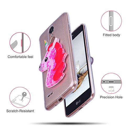 Funda LG K4 2017  Caselover 3D Bling Silicona TPU Unicornio Carcasas para LG K4 2017 Glitter L  quido Arena Movediza Protecci  n Caso Sparkle Brillar Cristal Tapa Case Suave Transparente Claro Bumper Cover Anti Ara  azos Choque Absorci  n Cubierta Caja  5 0 pulgadas  - Rosa roja