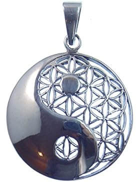 Silber Anhänger Blume des Lebens & Yin Yang, 925 Sterling Silber, Symbol der Einheit und des Gleichgewichts im...