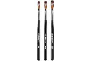 ZEOHBETY Acrylic Nail Brush Set, 3Pcs Acrylic Powder Nail Brushes for Acrylic Application, Nail Art Brush for 3D Carving & Detailing Design, Nail Extension Manicure Tool, Size 8/10/14, Black