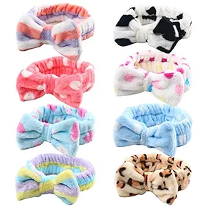 Shindel Bow Hair Band: Bow Hair Band, Soft Carol Fleece Hairlace Headband Turban Bowknot Bow Makeup Shower Headbands Headwraps For Washing Face Shower Spa Mask, Multiple Styles, 6Pcs