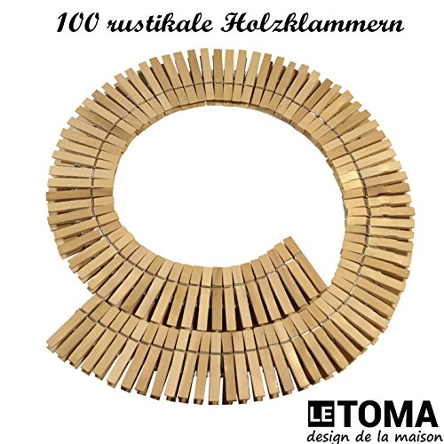 LeTOMA – 100 St. Deko Holzklammern 4,8 cm – Wäscheklammern aus Natur-Holz ideal zum Basteln, Beschriften und Verzieren – Farbe Naturbraun - 3