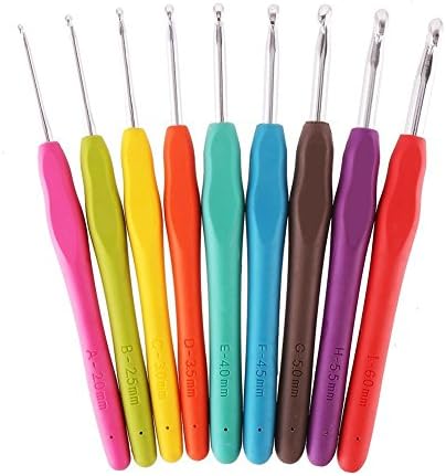 9 Pcs Crochet Hooks Needles Soft Anti Slip Handle Aluminum Knitting Knit Kit