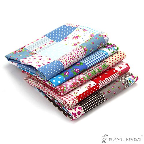 RayLineDo® 5X verschiedene Muster Floral & Polka Dots Style 100% Baumwolle Popelin Stoff Fat Quarter Bundle 46 x 56cm (Appox 18 „x 22“) Patchwork Quilting Stoff - 5