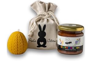 ‎GREGA´S IMKEREI Gregas Imkerei Oster-Honig-Geschenkset – Ostersäckchen mit Hase, 250 g Honigglas deiner Wahl und Osterstern Bienenwachskerze – perfektes Mitbringsel & Geschenk für Ostern. (Osterschoki 250 g)