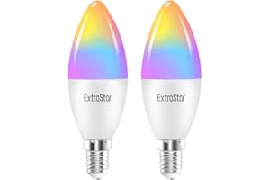 ‎EXTRASTAR EXTRASTAR E14 Smart LED Kerze Lampe,Glühbirne 6w 2700-6500K Dimmbar Birne 16 Millionen,auf NUR 2.4 GHz Netzwerk, Kompatibel mit mit Alexa und Google Home, 2er Pack