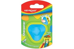 KEYROAD Ergonomisk dubbelpennvässare triangulär med behållare/1 st. tillverkad av plast/blad av stål/blyertspennor och kritor