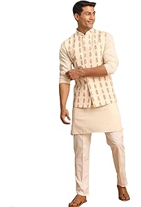 Buy KISAH Mens Nehru Jacket, Silk Blend Jacquard White Waistcoat For