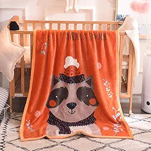 Koochie-Koo Cute Bear Cartoon Printed Light Weight Soft Cozy Plush Fleece Coral Velvet Faux Fur All Seasons Reversible Baby Blanket for New Born Toddlers Boys & Girls - 100x140 cm (Pack of 1, Orange)