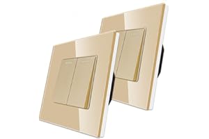 2 paquetes CNBINGO Cambio de Botón Rocker Interruptores con puntos de tela fluorescentes, panel de pared Oro de cristal moderno, interruptor de luz doble, interruptor de 2 bandas de 2 vía, 10A 250V