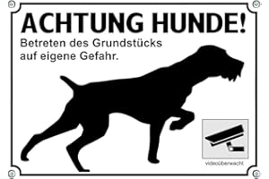 Petsigns Deutsch Drahthaar - Hundeschild - Achtung Hunde! - Warnschild aus Metall - uv-beständig, DIN A5