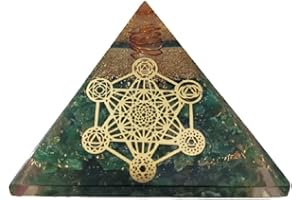 P&R:UK Green Aventurine with Metatrone Cube Grid Crystal Orgonite Pyramid Reiki Charged Healing Chakra Meditation Hand Crafted Prosperity Stone (Green Aventurine)