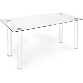 HomeSouth Duehome White Dining Table, Glass Table for Kitchen, Modern Living Room Table Measures: 140 cm Length x 80 cm Width