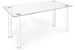 HomeSouth duehome Mesa de Comedor Blanca, Mesa de Cristal para Cocina, Medidas Mesa Moderna salón: 140 cm Largo x 80 cm Ancho x 75 cm Alto