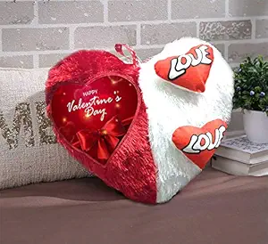 DreamVio Love Heart Shape Valentine Day Gift Fur Cushion,Plush Pillow for Gifting on Birthdays,Anniversaries Color - Red, White (Size- 17x17 inch) Shape 26