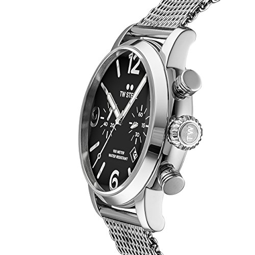 TW Steel Maverick Men's Quartz Watch with Black Dial Chronograph Display and Grey Stainless Steel Bracelet MB14