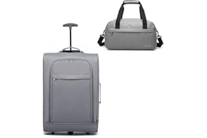 Kono Cabin Approved Soft Carry On Hand Luggage Trolley with Suitcase Case Bag Set (Grey Set)