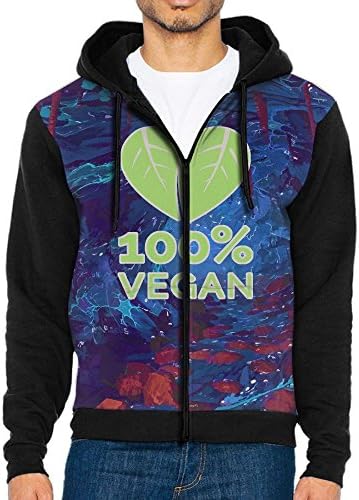 V Gears Men Hundred Percent Vegan Leaf Graphic Sports colorful Humor Pocket Hoodie With Hat