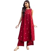 ANNI DESIGNER Women's Cotton Printed Maroon Hand-Print Kurta Set|A-Line Kurta With Palazzo|Co-Ord Set|Ethnic & Stylish Two Pi