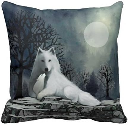 White Wolf with Pup Zippered Pillow Case Cover Cushion Case for sofa 20x20 Inch (One side)