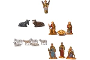 HOLYHOME Familia Moranduzzo - 15 piezas - Landi cm 3,5 (1,37 Inch) | Natividad 6 piezas - Tris Reyes Magos - Juego de 6 ovejas surtidas| Figuras para Belén Moranduzzo