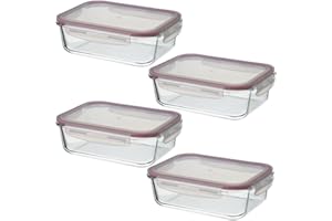 CASASELECCION Set 4 Tapers de Cristal para Conservar Alimentos de 1500 ml. Tupper cristal hermético (4 recipientes y 4 tapas transparentes). Aptos para lavavajillas, microondas, horno y congelador