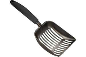 WePet Katzenstreuschaufel, Aluminium-Siebschaufel, Metall Schaufel für Katzen, Tiefe Schaufel mit diagonalen, Langer Griff, Kitten-KOT-Hebeschaufel für Katzenklo, Größe M, Schwarzem Griff