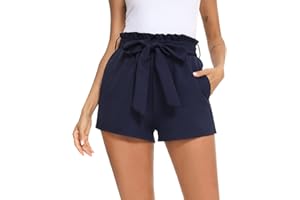 Irevial Pantaloncini Donna Estivi Vita Alta Pantaloncini Corti Donna Eleganti con Cintura Elastica con Fiocco Decorato