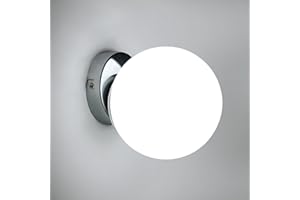 Goeco Applique da Parete Interno, Lampada da Parete Moderna 15cm, Paralume in Vetro Sferico Base in Metallo per Camera da Letto e Soggiorno, Cromo
