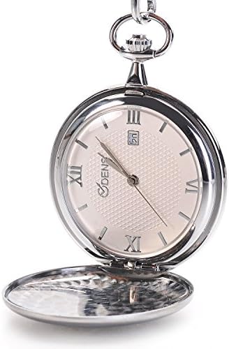 Classic Smooth Vintage Stainless Steel case Roman Numbers Mens Pocket Watch With Calendar Sliver