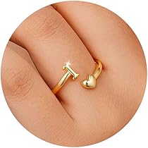 TINGN Ring goud dames meisjes - 14K goud verguld waterdicht hart ringen met letters stapelbaar promise duimring statement gouden ring geschenken voor vrouwen vriendin meisjes sieraden