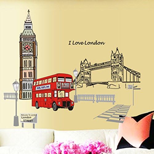 London Bus Building Bridge Road Wall Decal Home Sticker PVC Murals Paper House Decoration Wallpaper Living Room Bedroom Art Picture for Kids Teen Senior Adult Baby