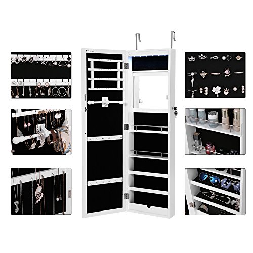Songmics Schmuckschrank 2 Montagearten Türmontage/Wandmontage abschließbar mit LED Beleuchtung JBC97W - 5