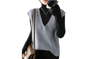 hnomrsk Gilet en Cachemire tricoté, Pull sans Manches à col en V pour Femme, Gilet en Tricot Ample sans Manches