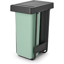 Brabantia Sort & Go uitschuifbare prullenbak | Ingebouwde afvalbak van 2 x 30L | Geïntegreerd dubbel recyclingcompartiment met soepele rails en verwijderbare binnenemmers | Grey & Green