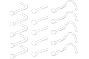 FECTAS 15-20pcs Clear Nose Screw Stud L Shap Nose Bone Retainer Bioflex Plastic 20 Gauge Piercing