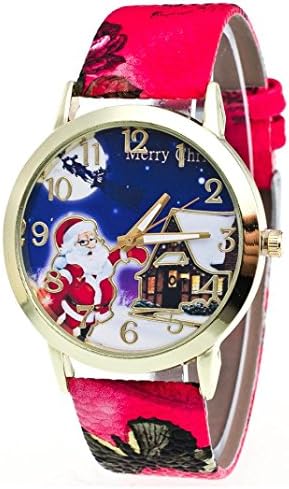 Christmas Pattern Leather Band Analog Quartz Watch