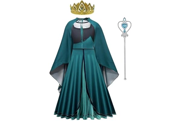 Lito Angels Costume princesse d'hiver Deguisement Robe de Reine avec Cape pour Enfant Filles, Taille 4 à 12 ans, Vert, Manche Longue