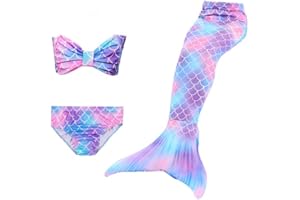 DAXIANG 3 Pièces Maillot de Bain Bikini Queue de Sirène Déguisement Princess Enfante (Il y a la Bouton de la Queue,Pouvez pour Ajouter la Monopalme) (Violet, 110(2-3 Ans))…