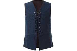 GRACEART Renesansowa męska sznurowana zamszowa skórzana kamizelka odwracalna średniowieczna piracka, gotycka kamizelka (tylko kamizelka)